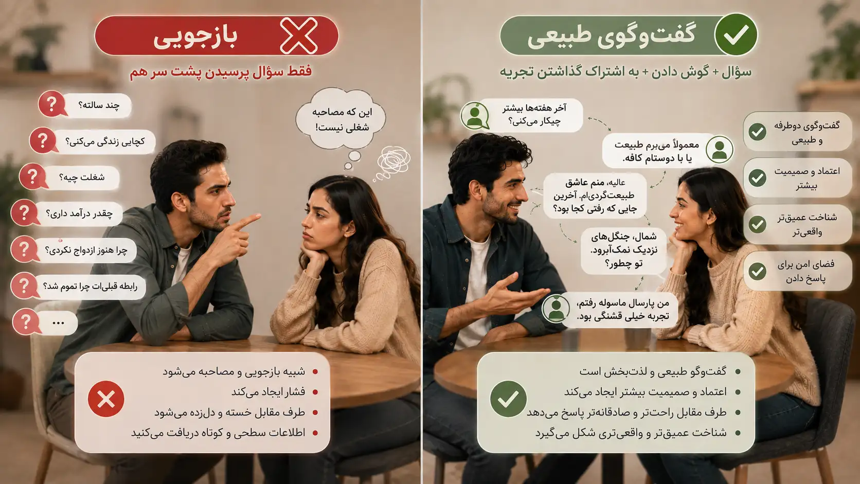 تفاوت گفت‌وگوی طبیعی با بازجویی در شروع آشنایی